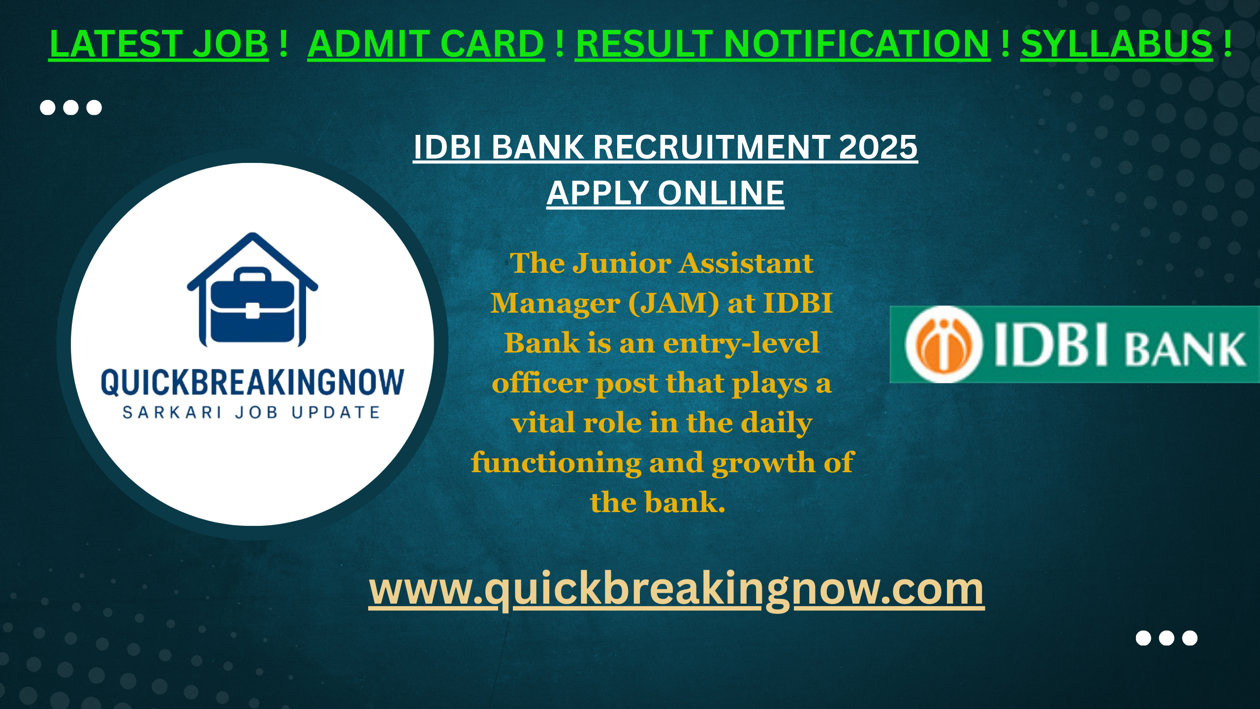 IDBI bank recruitment 2025 apply online