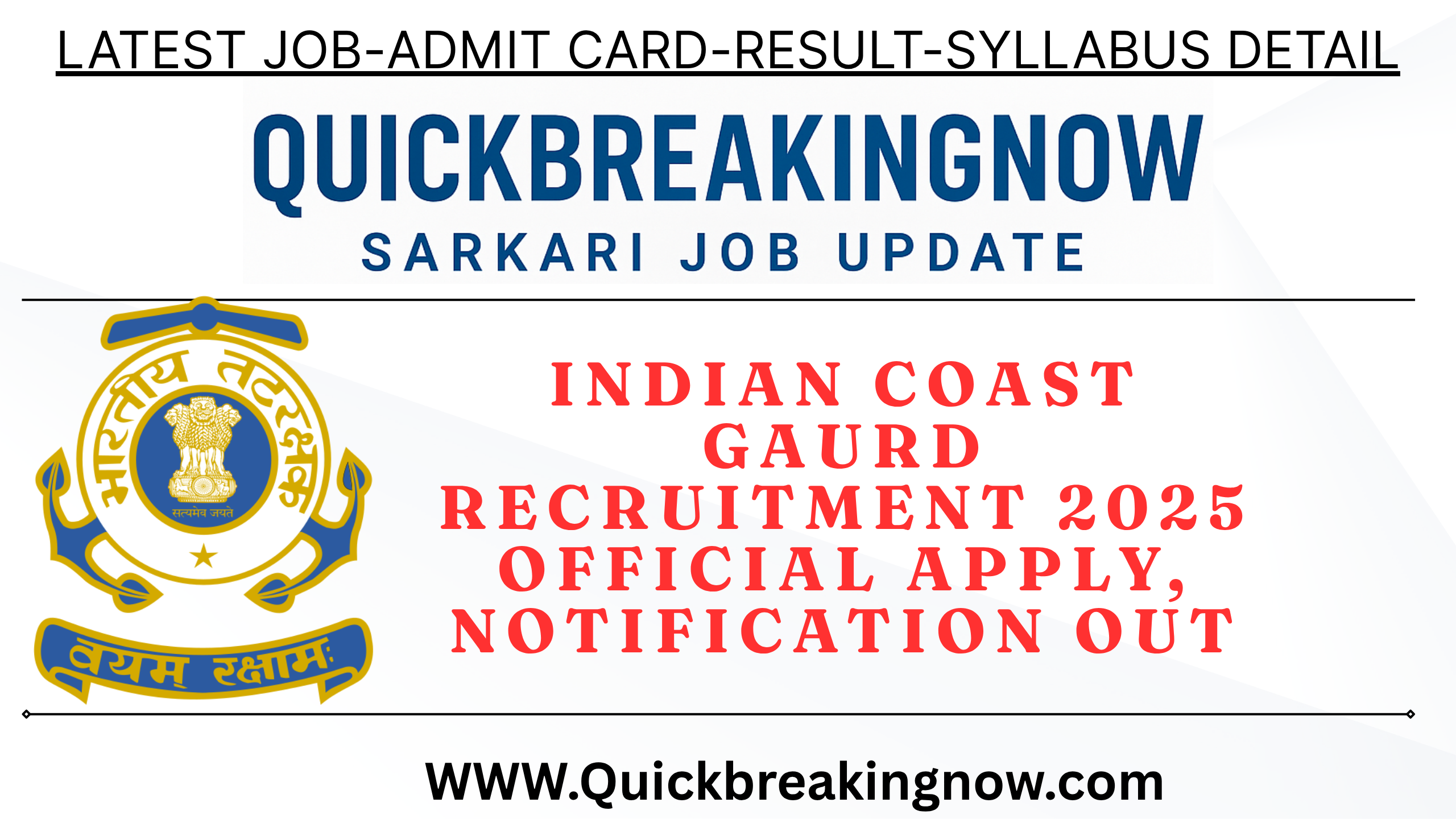 indian coast gaurd recruitment 2025 Official Apply, Notification Out