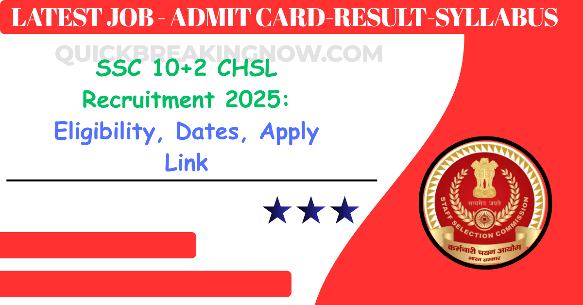 SSC 10+2 CHSL Recruitment 2025: Eligibility, Dates, Apply Link